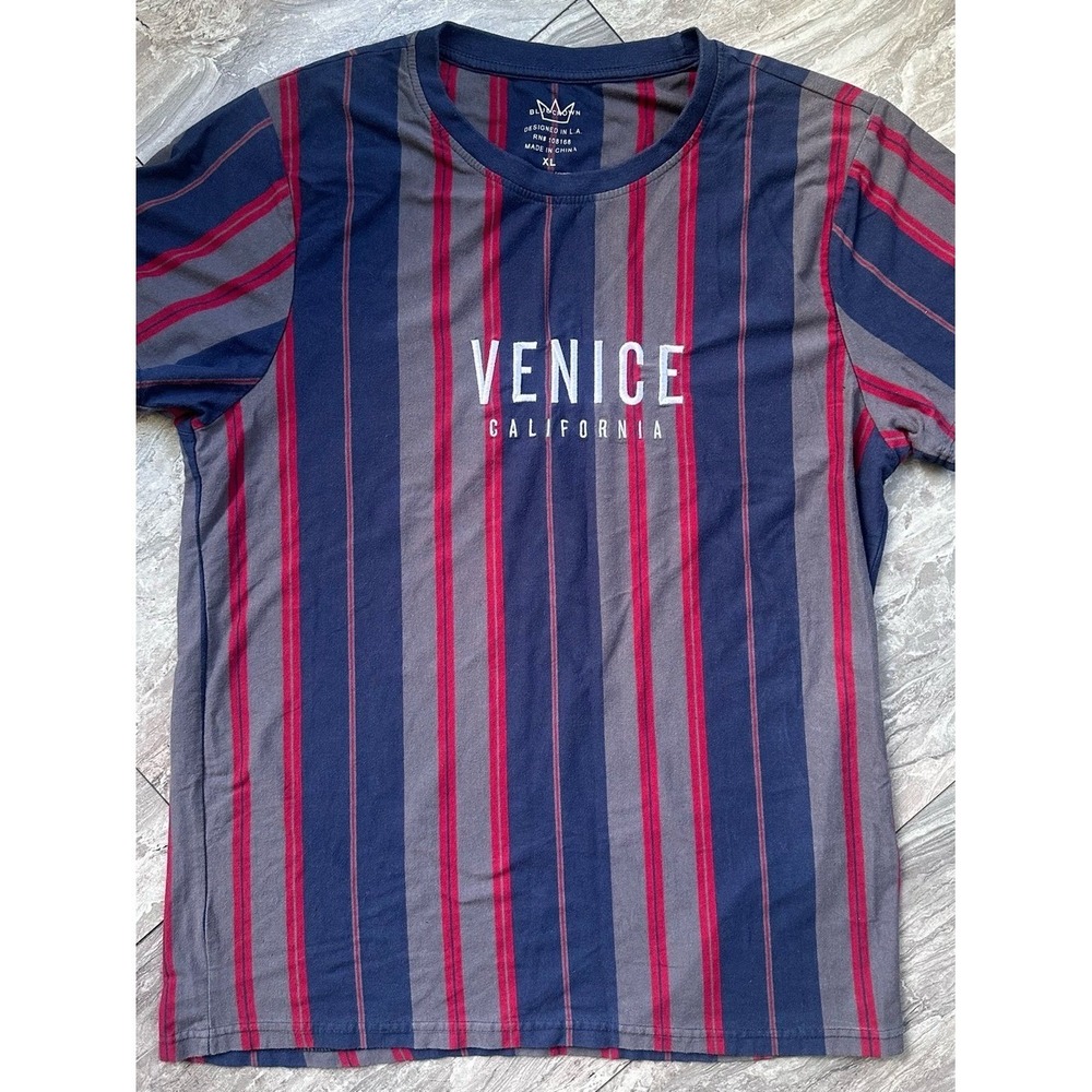Blue Crown Venice California Striped T Shirt Mens XL Embroidered Graphic
0237